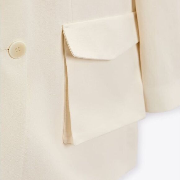 Zara Patch Pocket Blazer Ecru - Picture 4 of 8